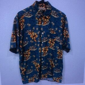 Men's Short Sleeve Tropical Print Shirt - Teal with Yellow Floral